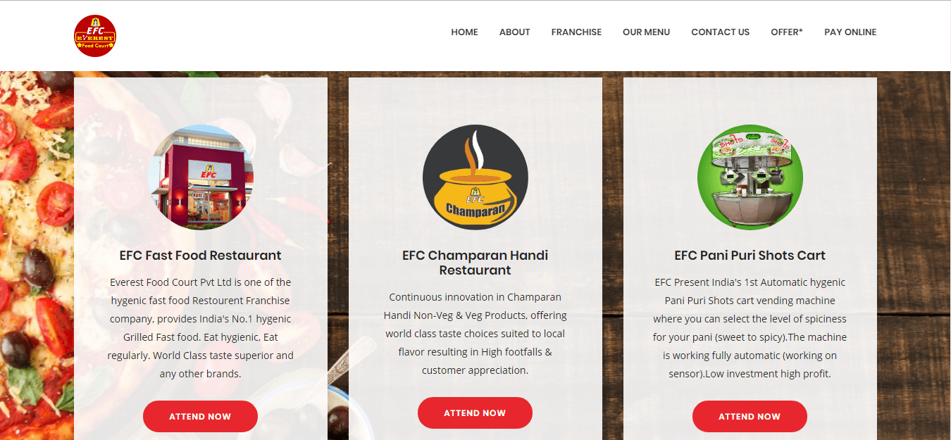 Food Franchise Company Website